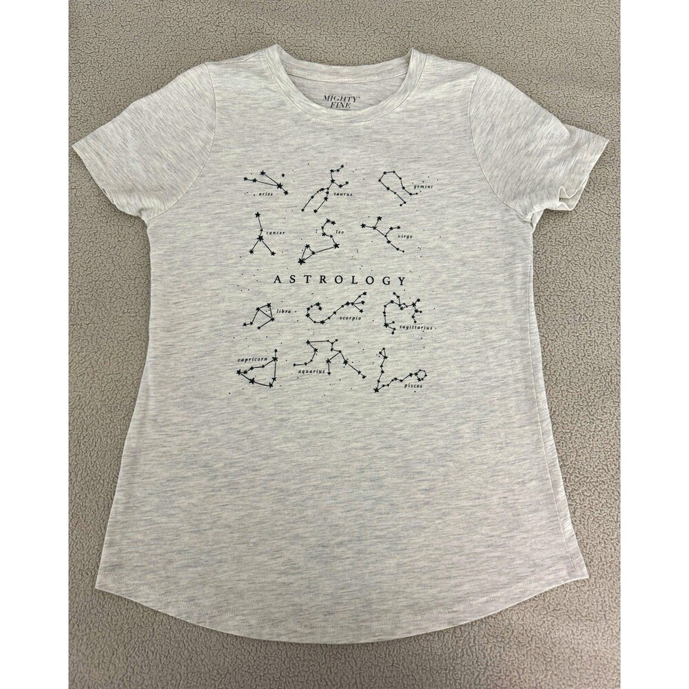 Mighty Fine Gray Astrology Graphic Knit Crew Neck Short Sleeve Tee Women’s S